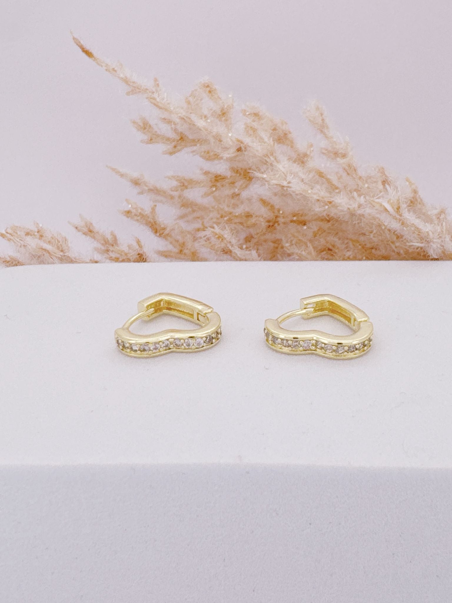 0073- HEART HOOP EARRING WITH ZIRCONIA