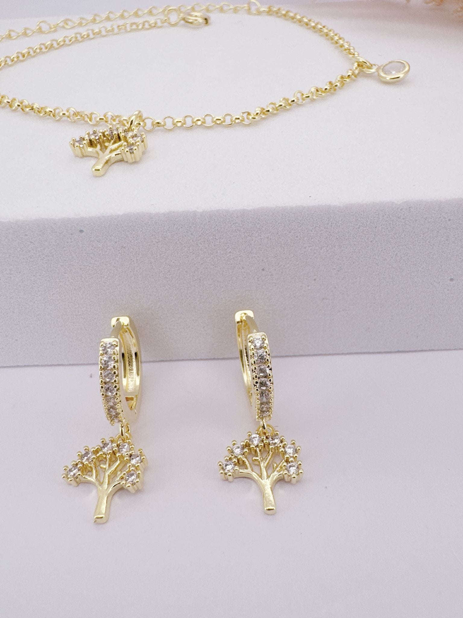 0056- TREE OF LIFE HOOP EARRING WITH ZIRCONIA