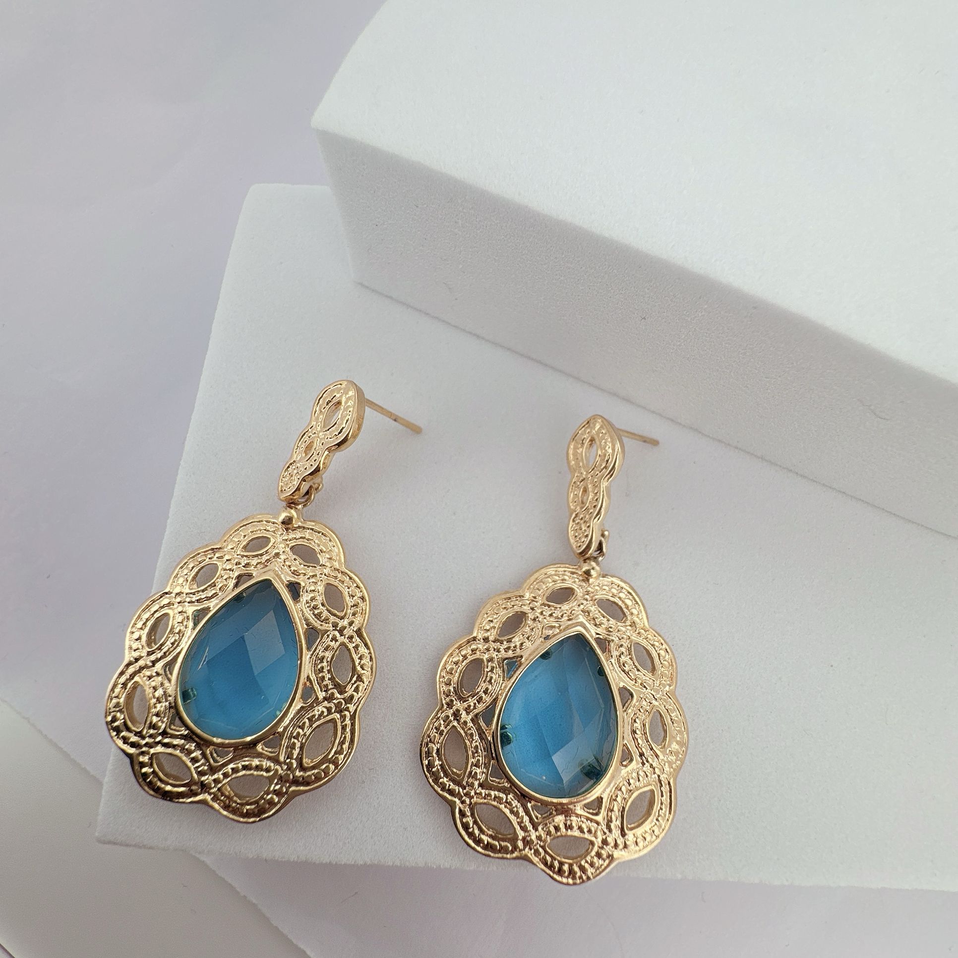 BLUE GLASS MAXI DROP EARRINGS