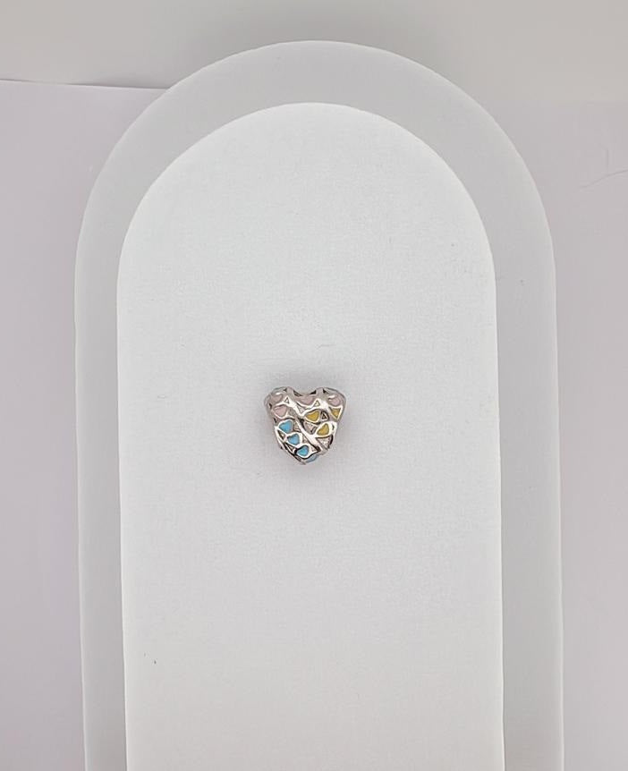 COLORFUL HEART CHARM - WHITE GOLD